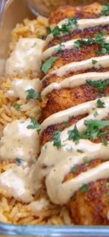 Seared Tilapia Filet w/ Alfredo Sauce Over Seasoned Rice