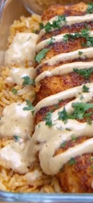 Seared Tilapia Filet w/ Alfredo Sauce Over Seasoned Rice