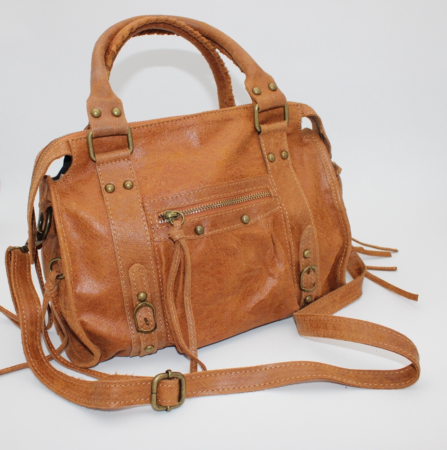 Sac à main en cuir..., Couleur: Camel