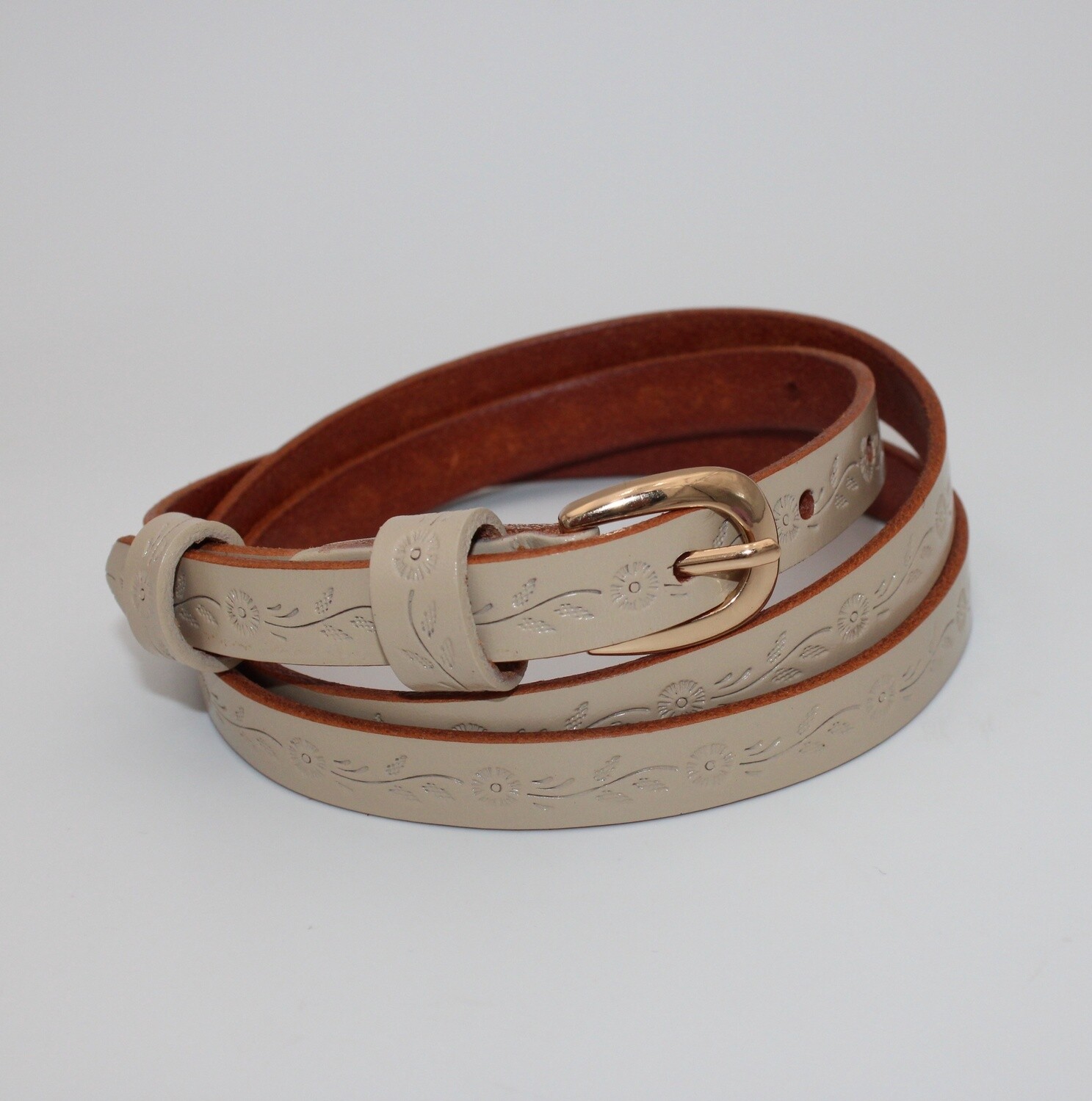 Ceinture fine en cuir beige