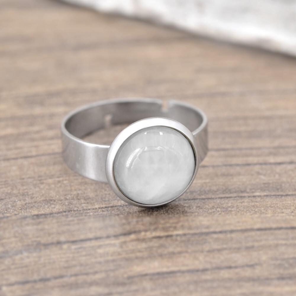 Bague réglable avec QUARTZ BLANC
