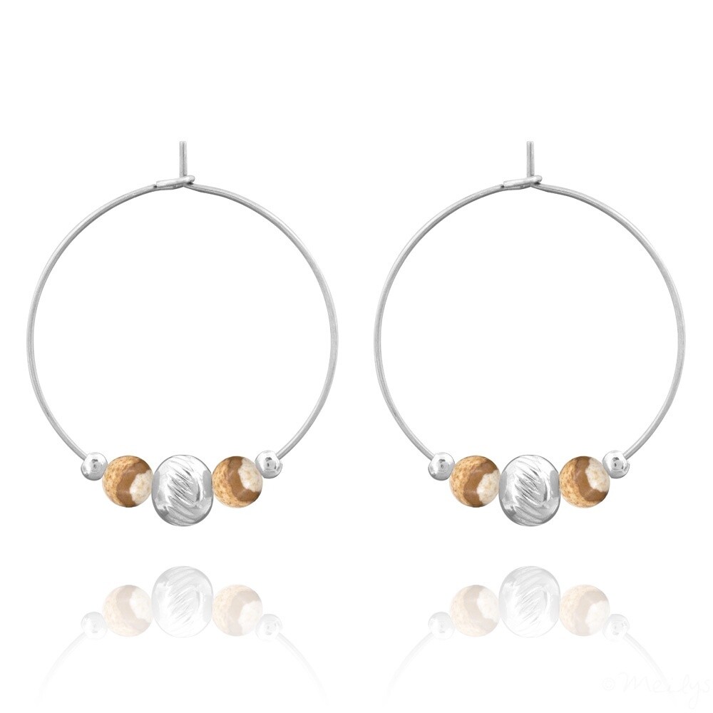 -Boucles d&#39;oreilles en acier et pierres naturelles-