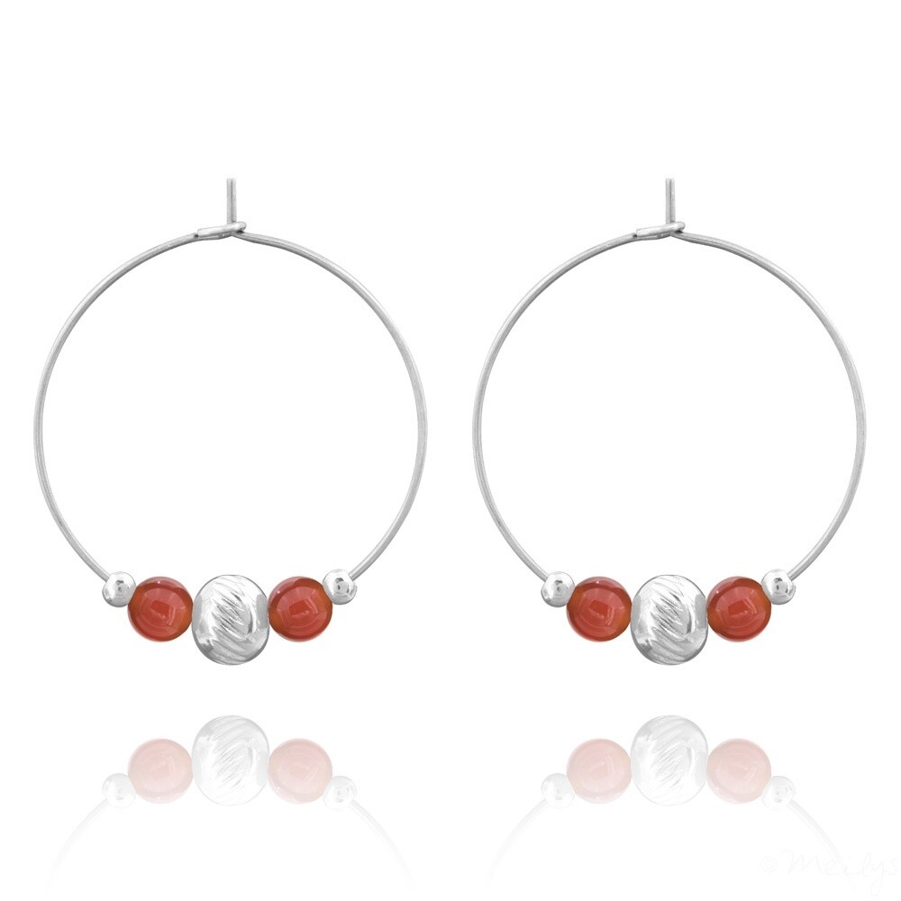 -  Boucles d&#39;oreilles en acier et pierre naturelle