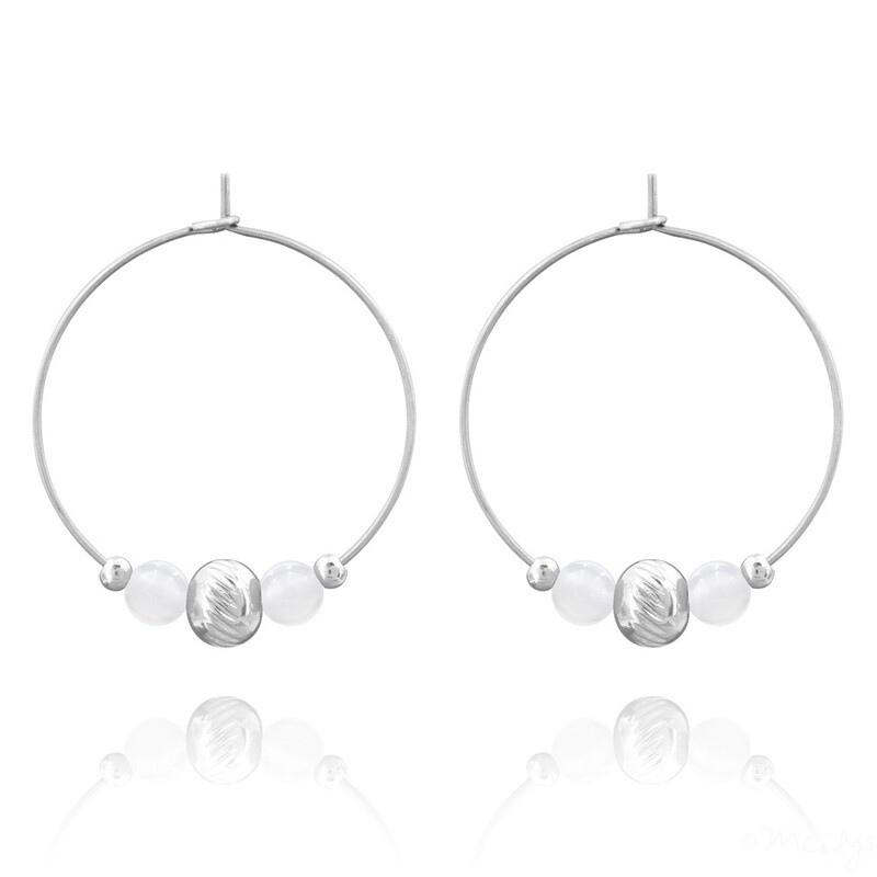 - Boucles d&#39;oreilles en acier et pierre naturelle -