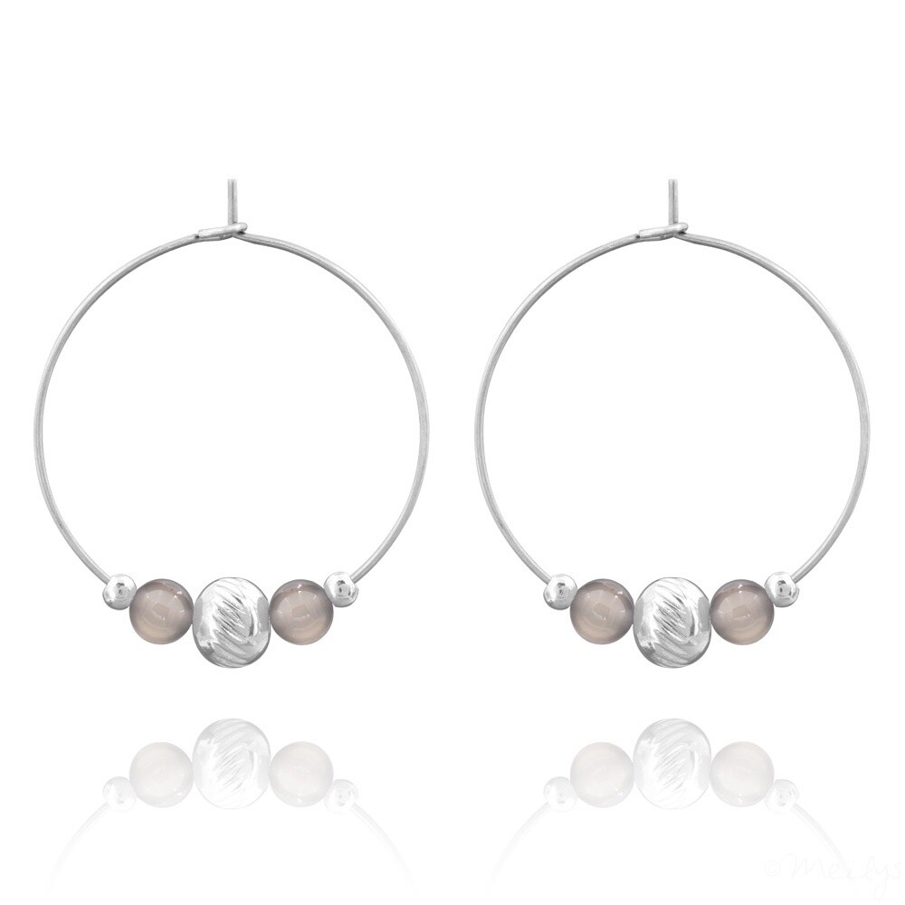 Boucles d&#39;oreilles en acier et pierres naturelles -