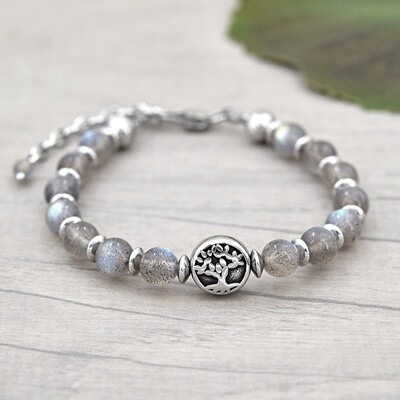 Bracelet en acier et pierres naturelles.