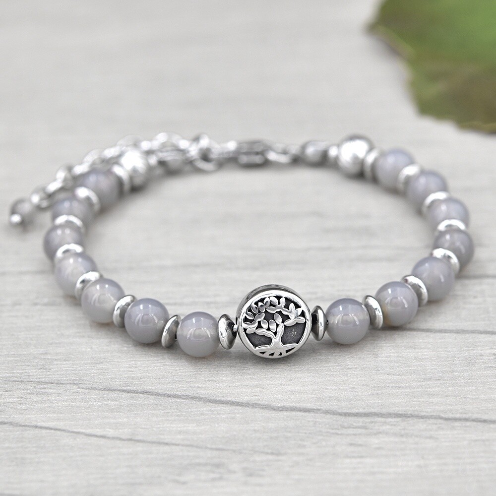 -Bracelet en acier et pierres naturelles