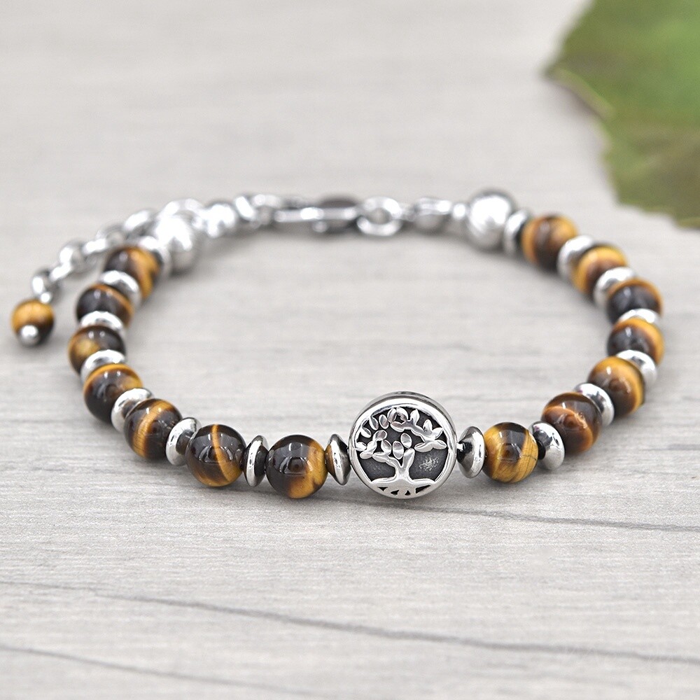 Bracelet en acier et pierres naturelles-