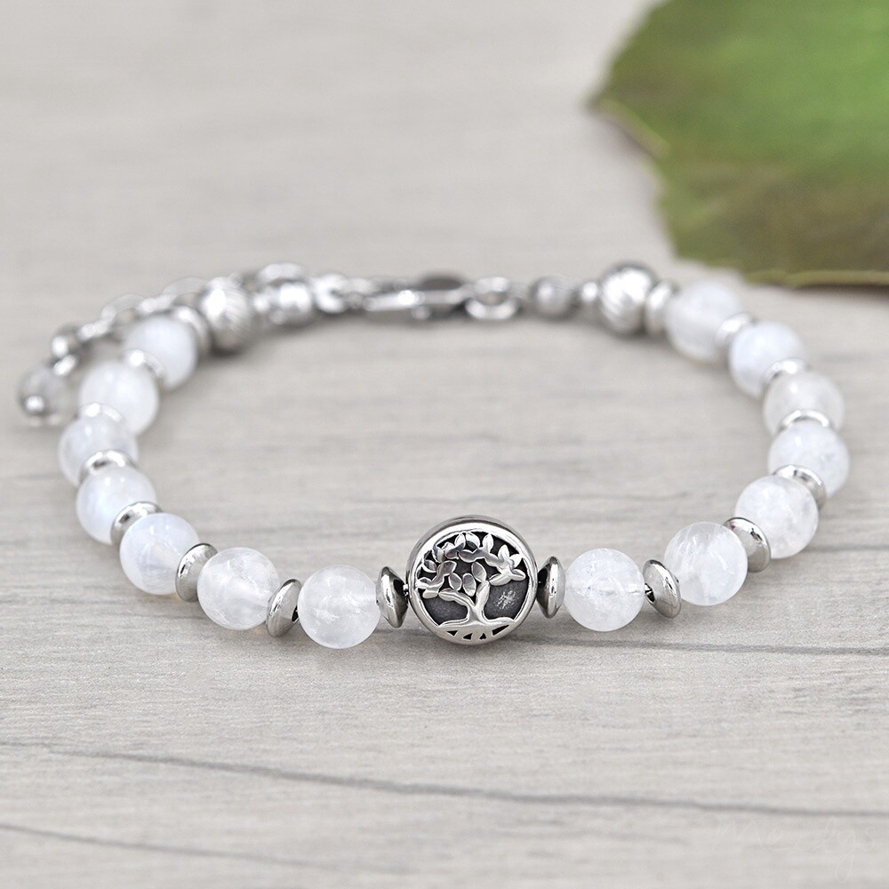 -Bracelet en acier et pierres naturelles-