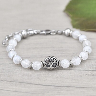 -Bracelet en acier et pierres naturelles-