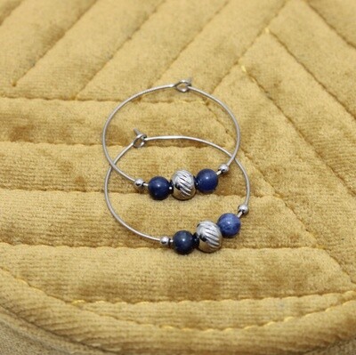 .Boucles d&#39;oreilles en acier et pierres naturelles