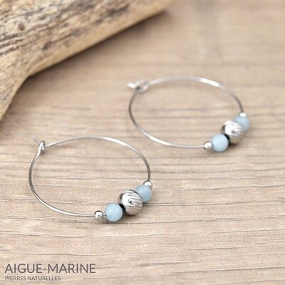 ~Boucles d'oreilles en acier et pierre naturelles