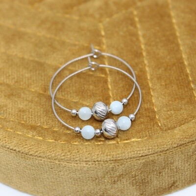 ~Boucles d&#39;oreilles en acier et pierre naturelles