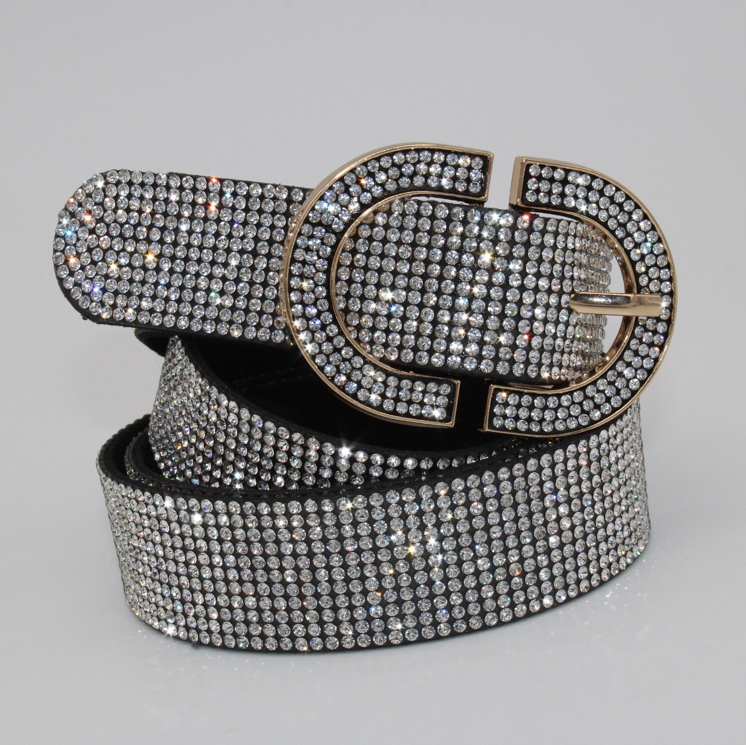 Ceinture noir à strass argentés