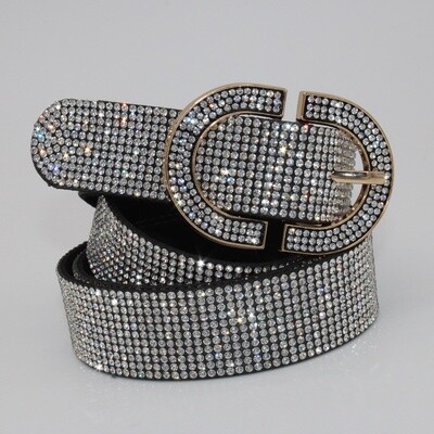 Ceinture noir à strass argentés