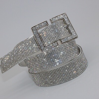 Ceinture blanche à strass argentés
