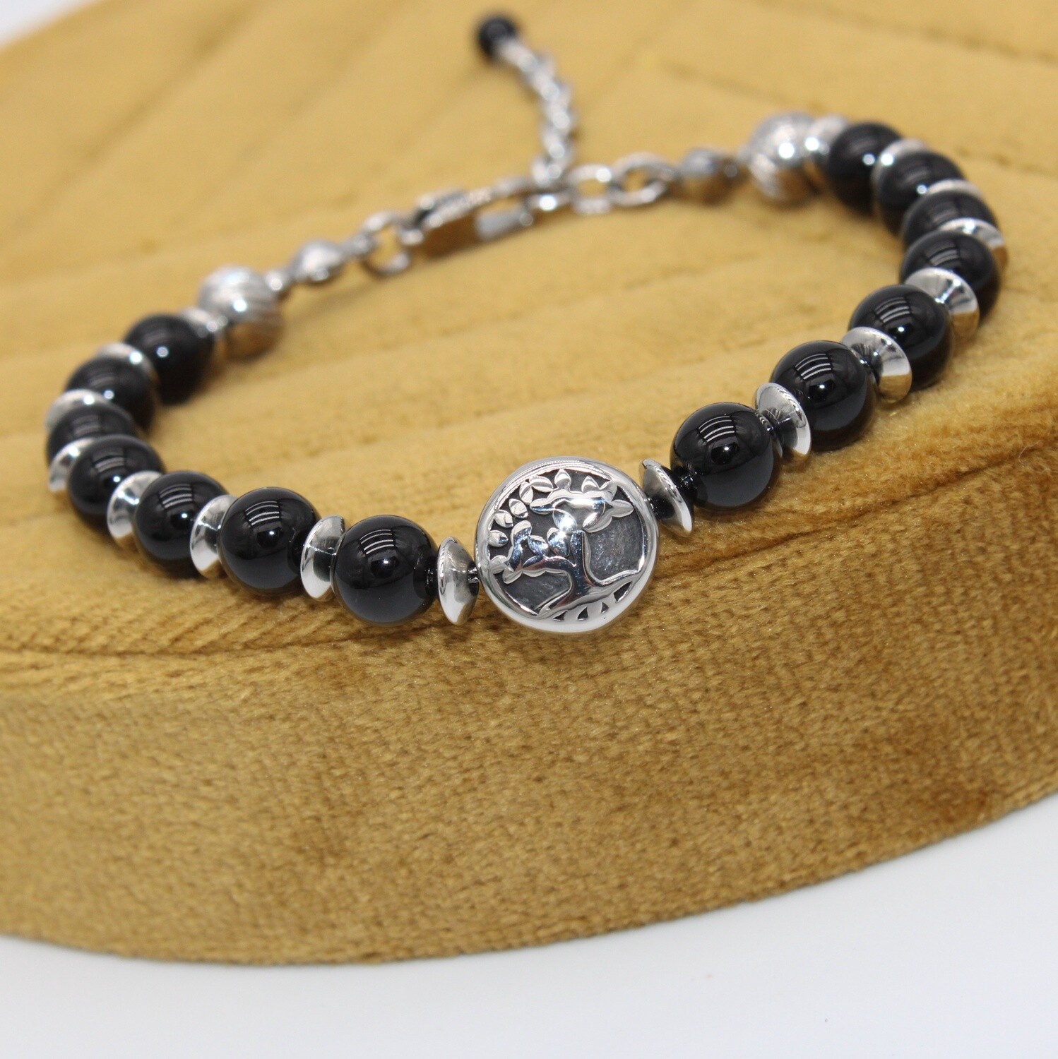 ~ Bracelet en acier et pierres naturelles