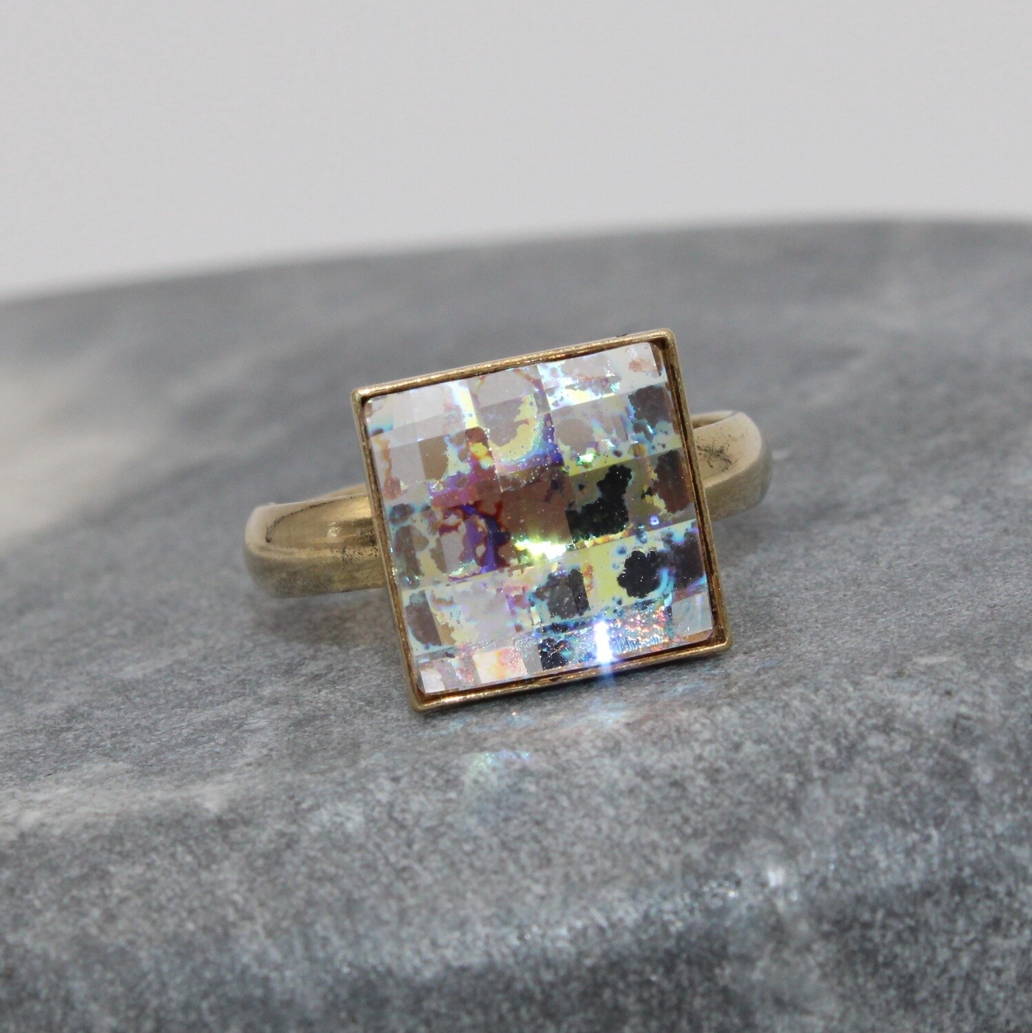 Bague Argent Plaqué Or  et Cristal