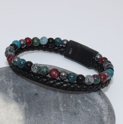 Bracelet en cuir noir et granit