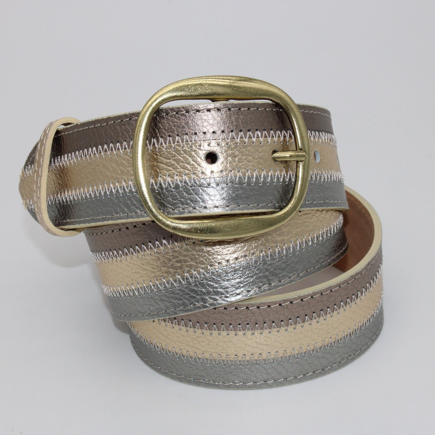Ceinture en cuir métallisé tricolores