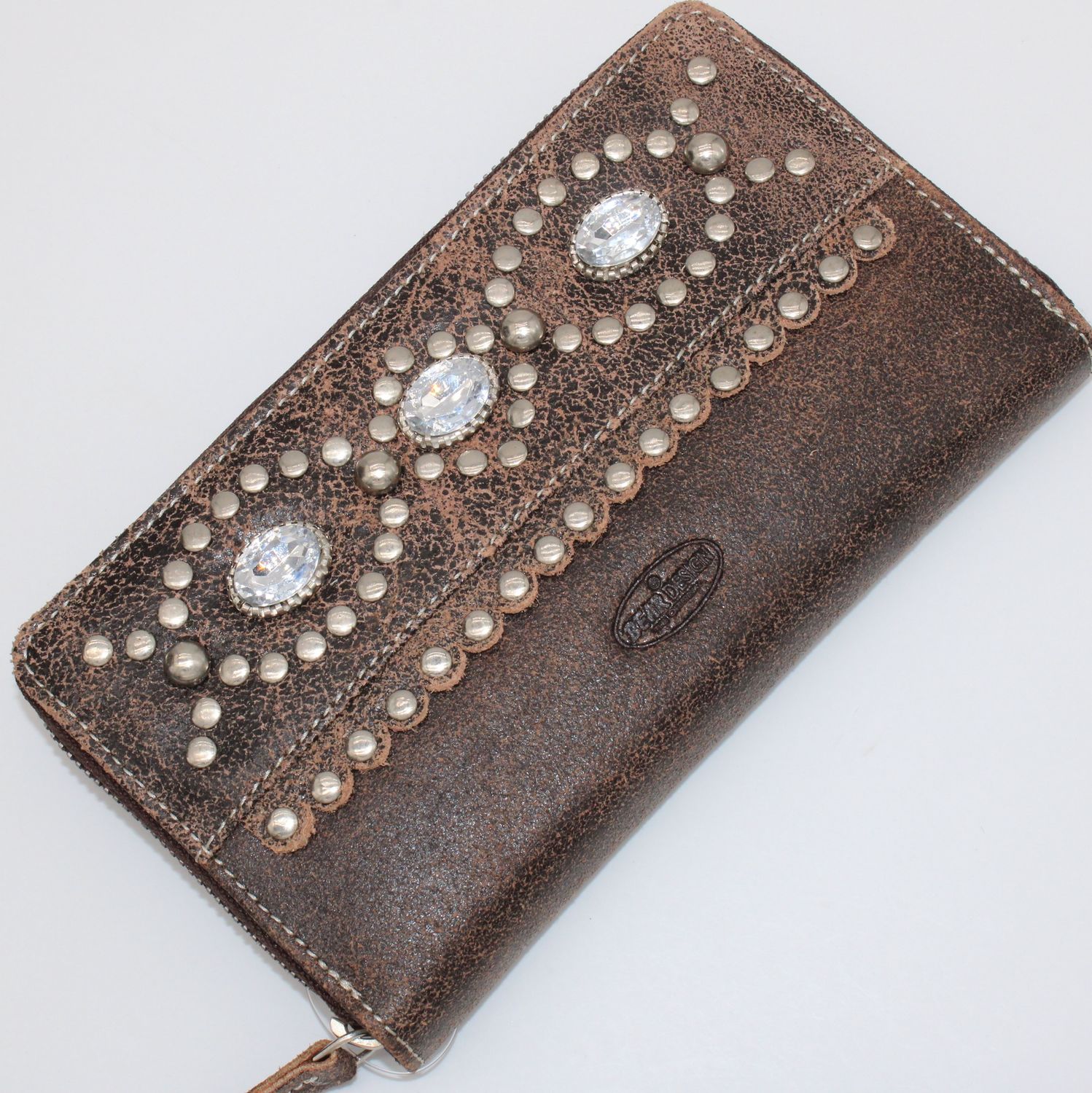 Portefeuille en cuir marron patiné