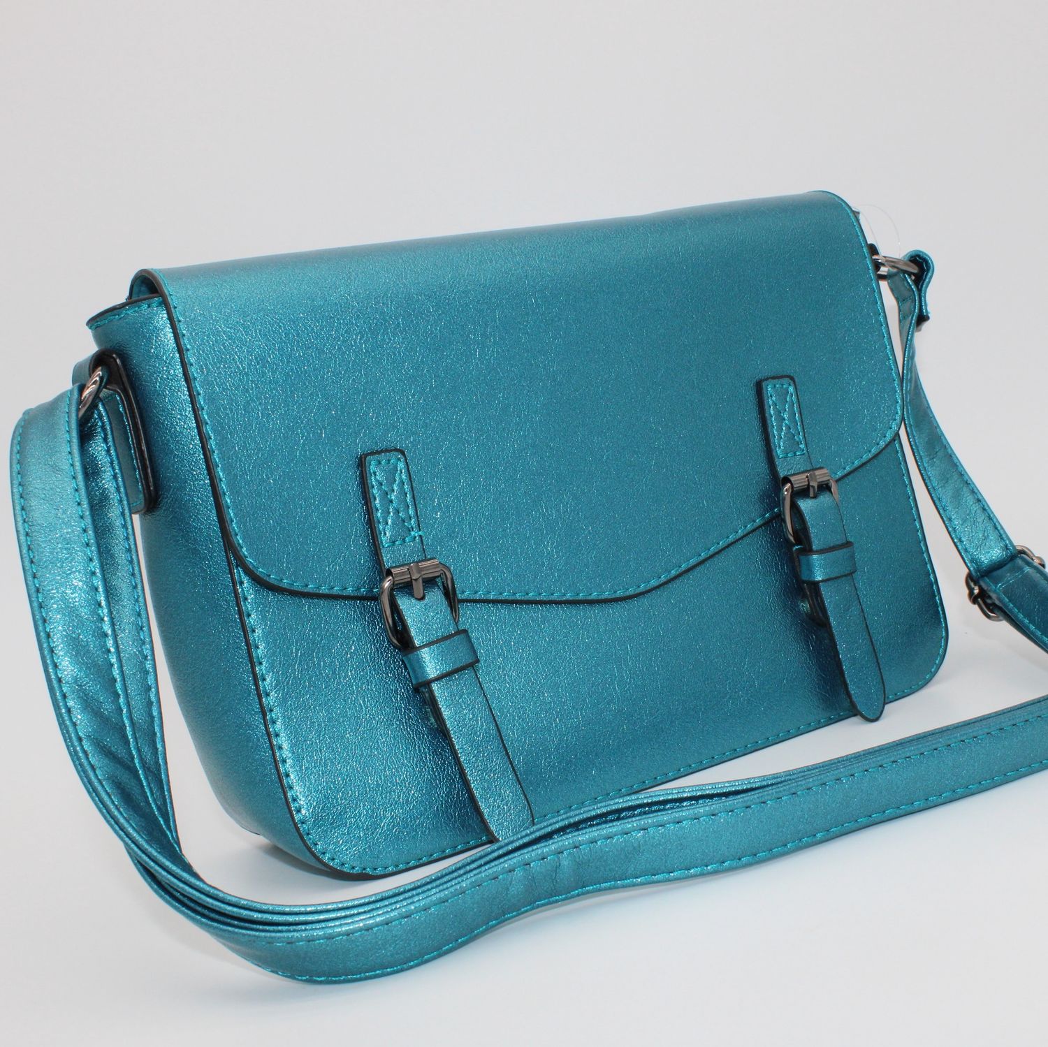 Sac bandoulière bleu pétrole métallisé