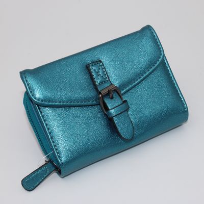 Petit portefeuille bleu pétrole métallisé