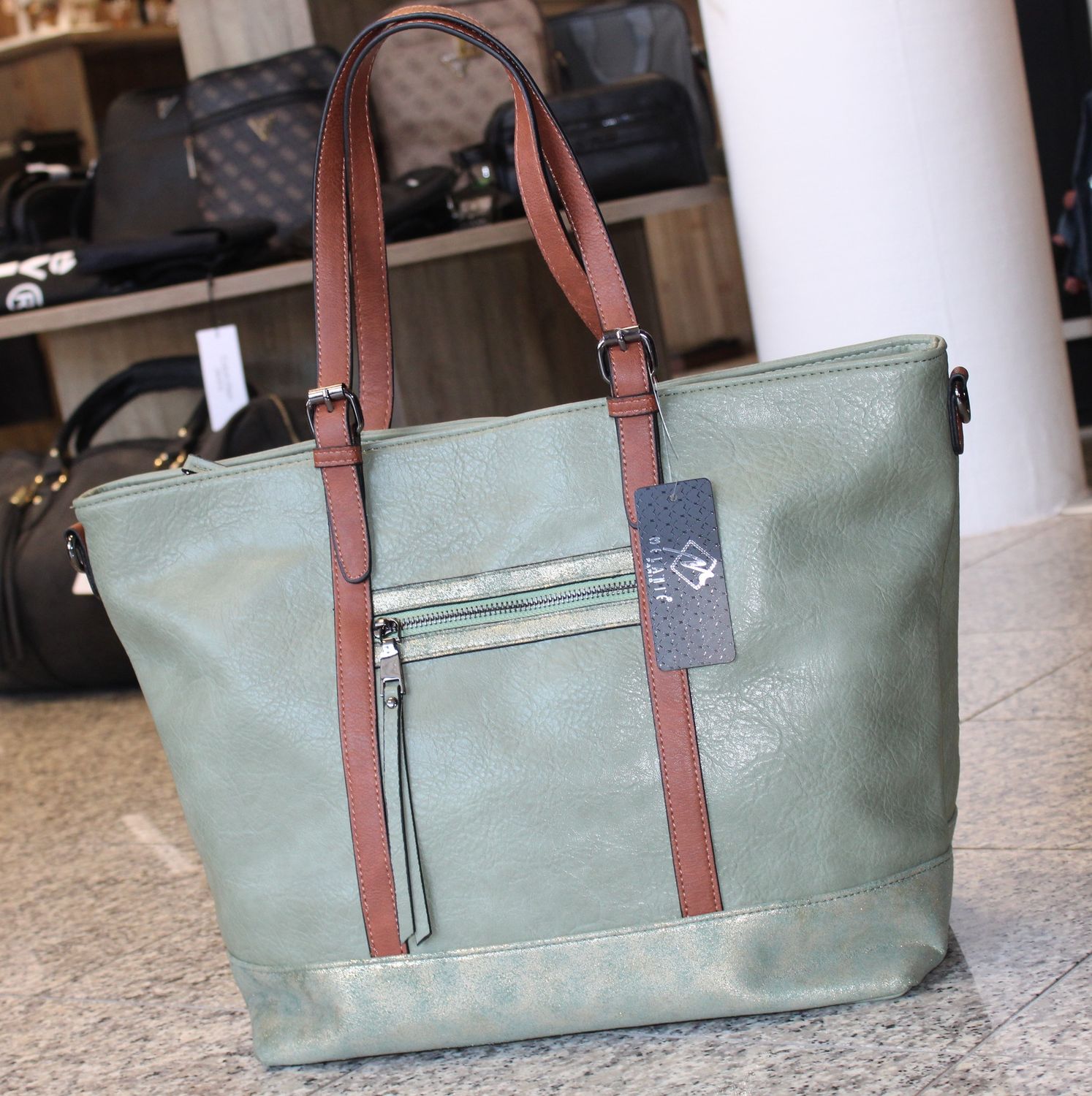 Grand sac A4 vert amande