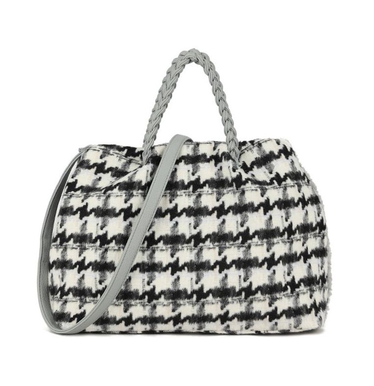 Sac en peluche gris a imprimé pied-de-poule.
