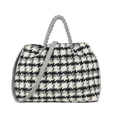Sac en peluche gris a imprimé pied-de-poule.