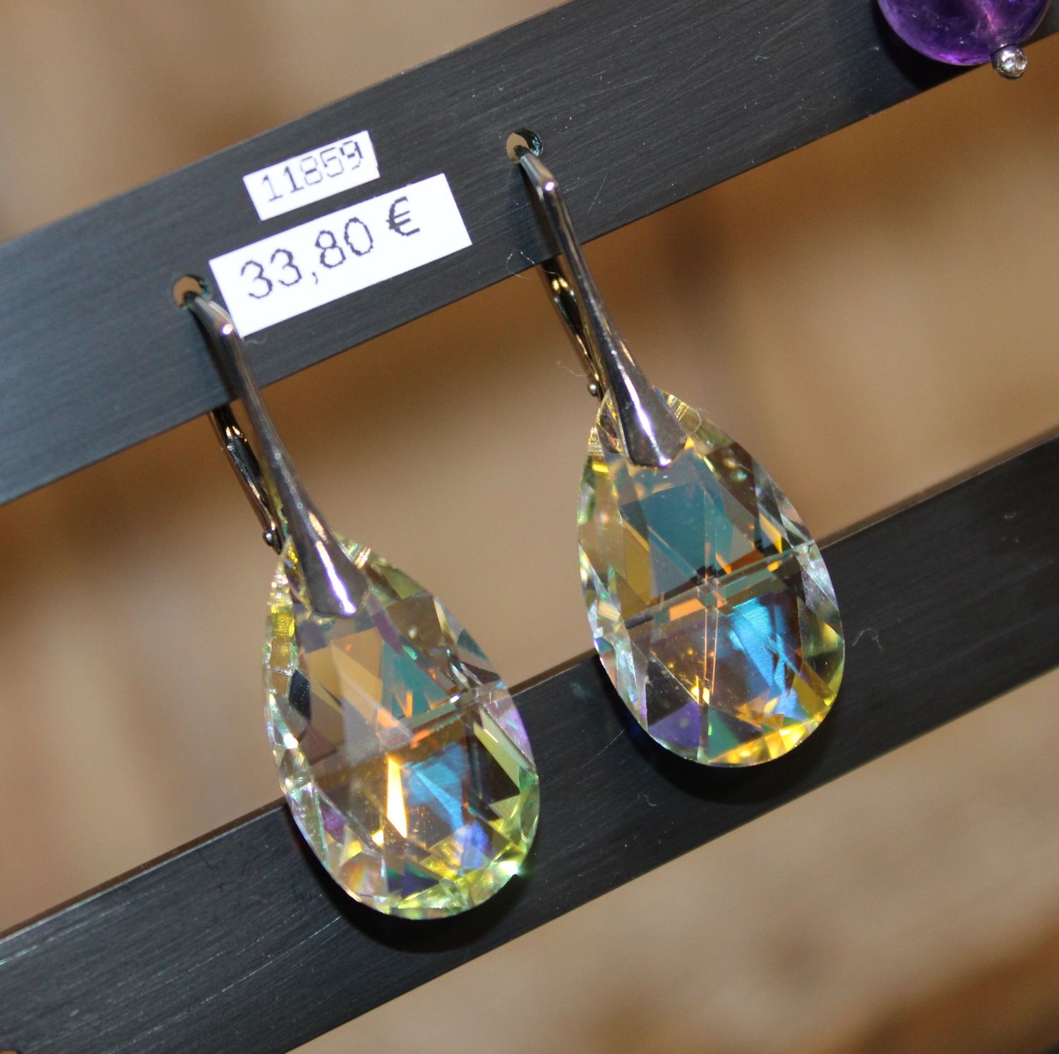 Boucles gouttes en argent et cristal