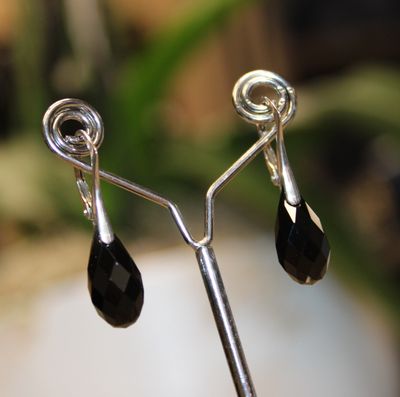 Boucles Briolette en argent et cristal noir