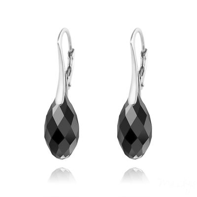 Boucles Briolette en argent et cristal noir