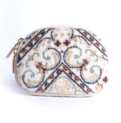 Porte monnaie en cuir et molleton beige