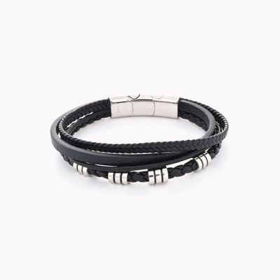 Bracelet entrelacé en acier et cuir