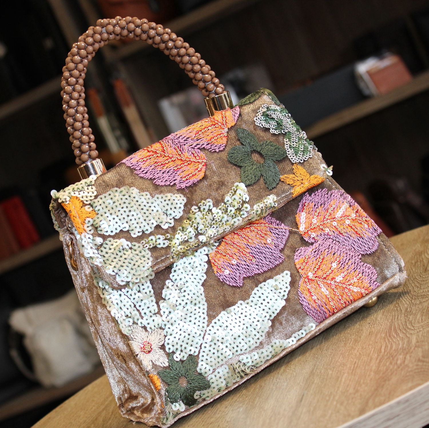 Sac en sequins beige