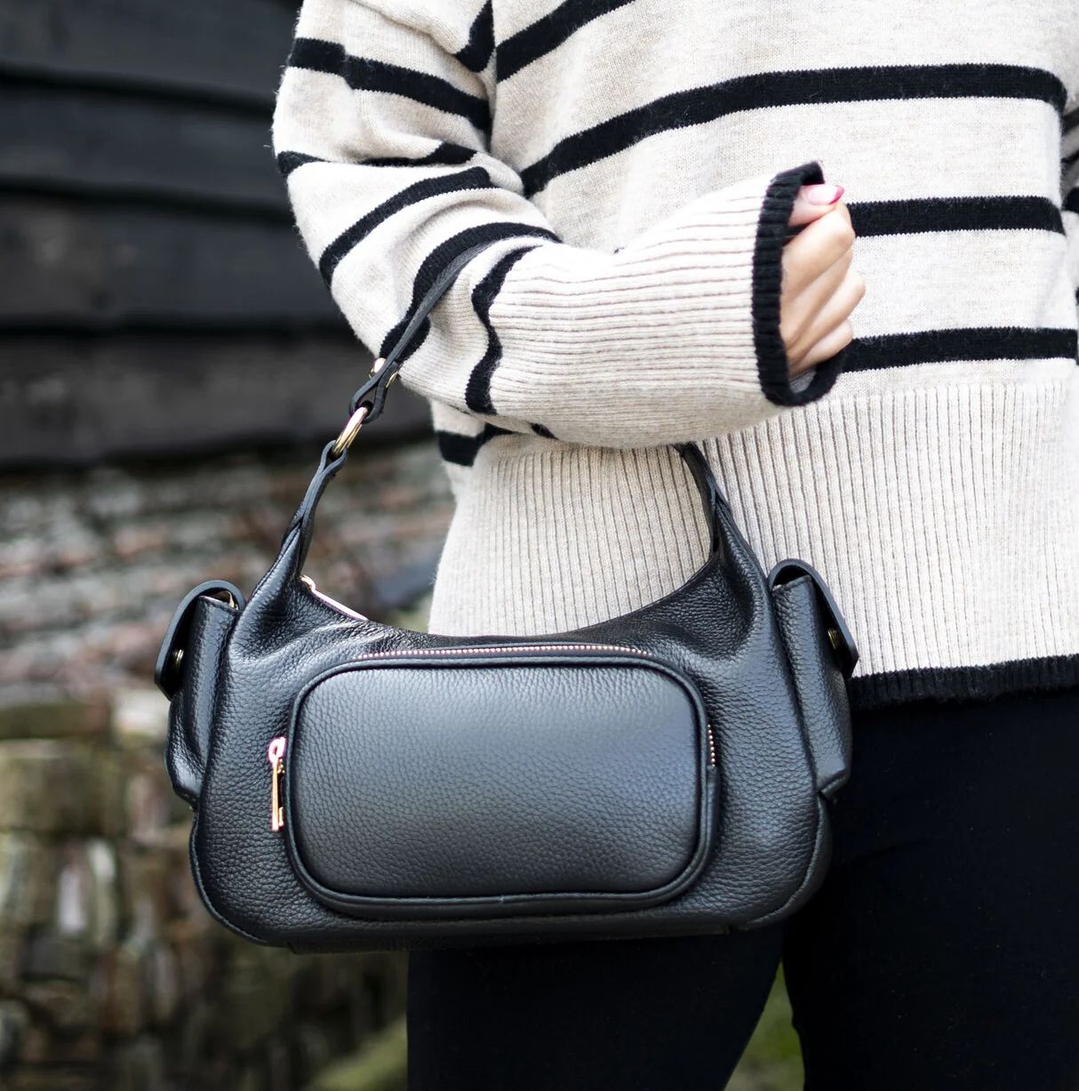 Sac multipoches en cuir noir