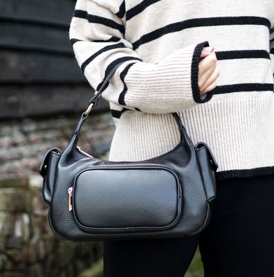 Sac multipoches en cuir noir