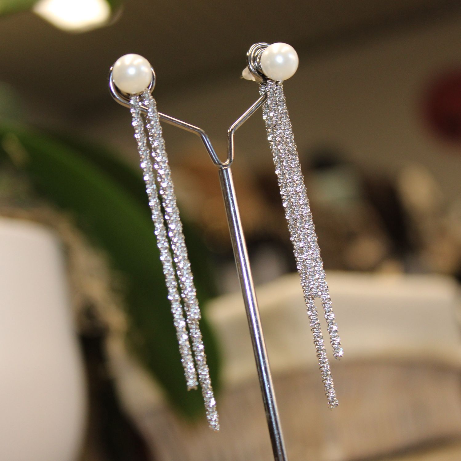Boucles d&#39;oreilles en acier avec perle