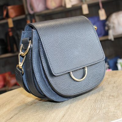 Sac bandoulière en cuir et daim noir