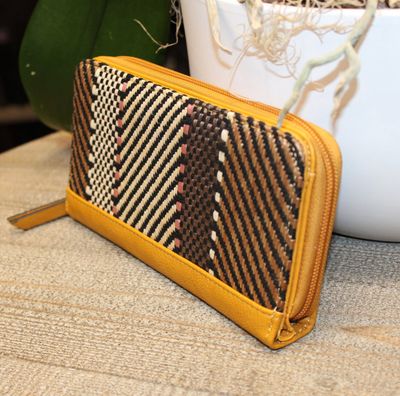 PRIX MINI: Portefeuille bi matière jaune moutarde et marron