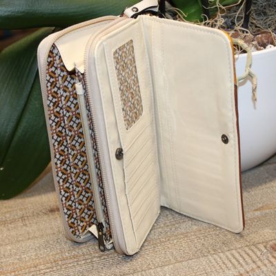 PRIX MINI: portefeuille bi matière beige et bleu