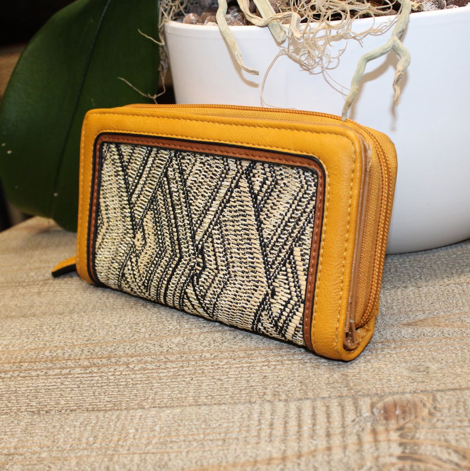 PRIX MINI: Portefeuille bi matière jaune moutarde