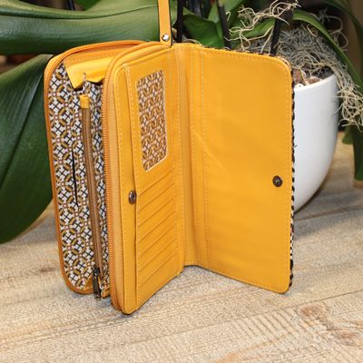 PRIX MINI: Portefeuille bi matière jaune moutarde.