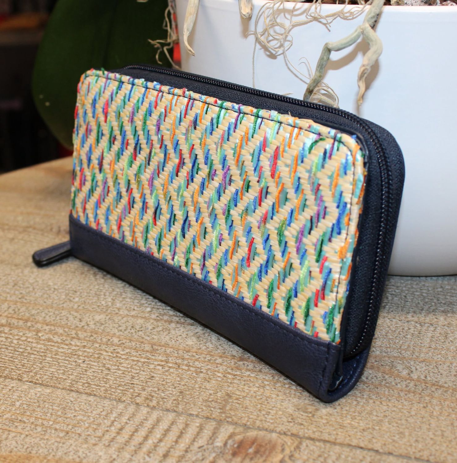 MINI PRIX: Portefeuille bi matière avec similicuir bleu marine