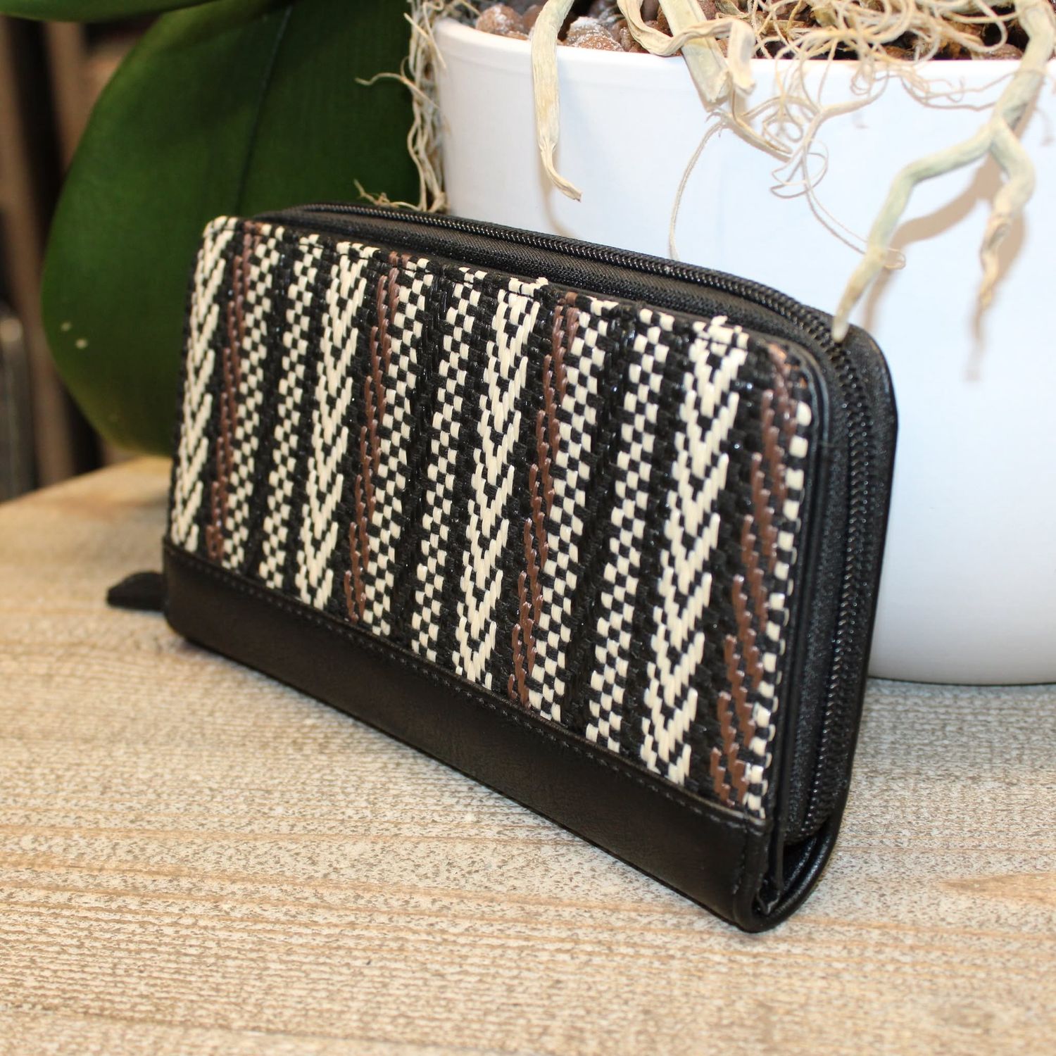 MINI PRIX: Portefeuille bi matière noir/beige/marron