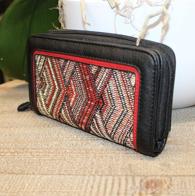 MINI PRIX: Portefeuille en similicuir noir avec détail or/rouge