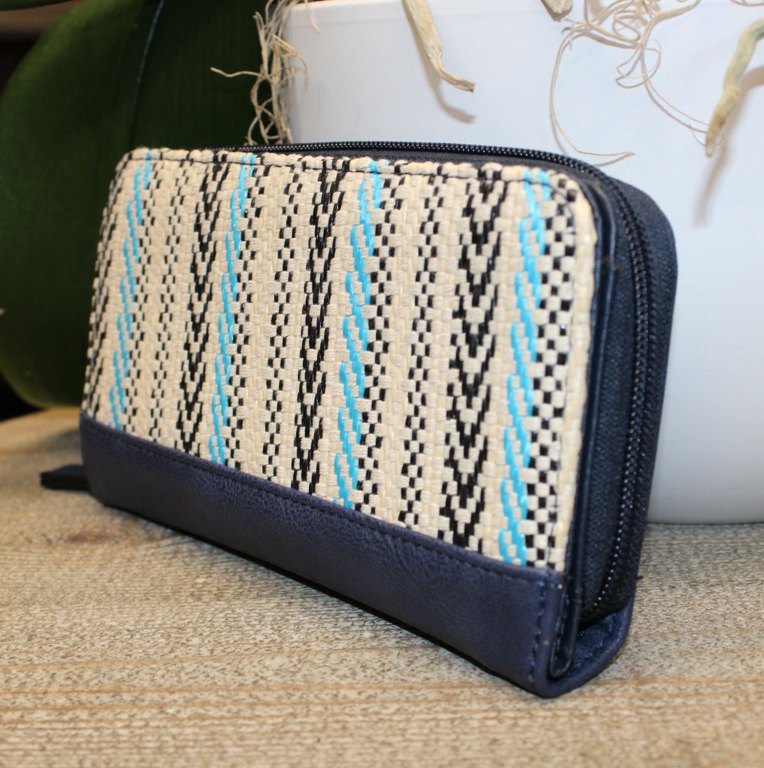 MINI PRIX: Portefeuilles bi matière bleu marine/turquoise/beige