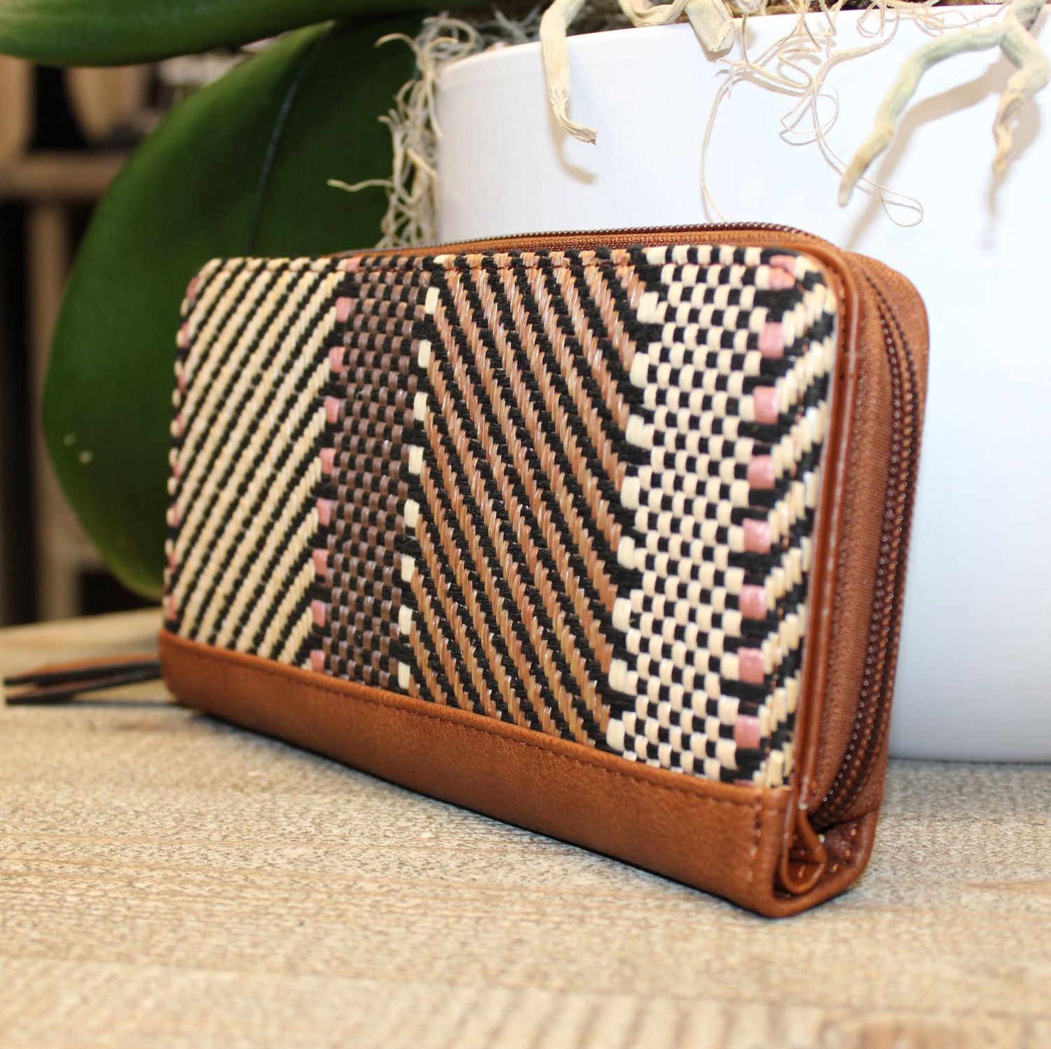 MINI PRIX: Portefeuille bi matière marron/noir/beige