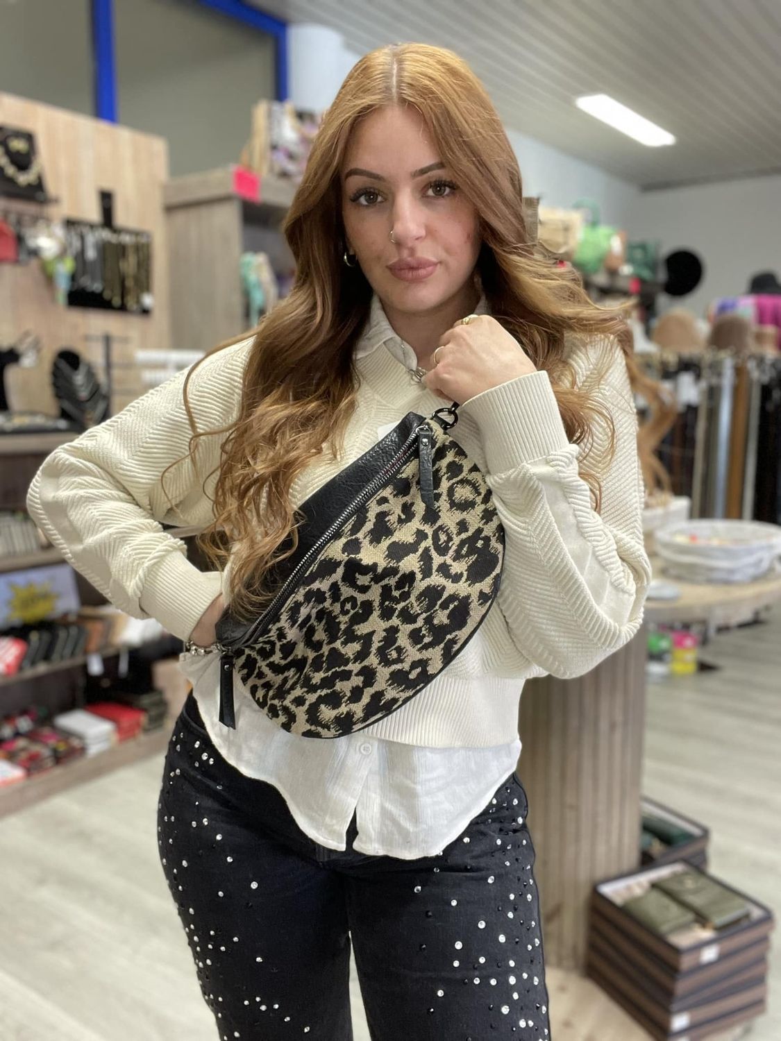 Grand sac banane léopard et noir
